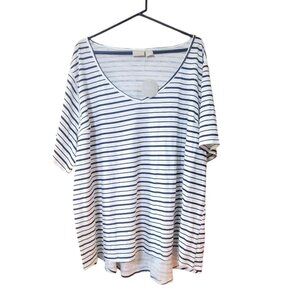 Zim & Zoe Womens Plus Size Flutter Sleeve Striped Navy Blue Ivory Top 30/32